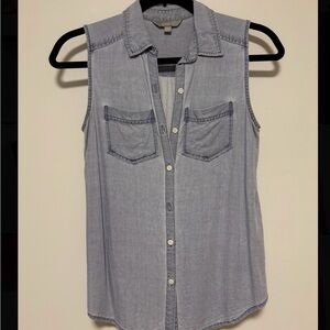 Blue Collared Button Up Tank Top by Rubbish